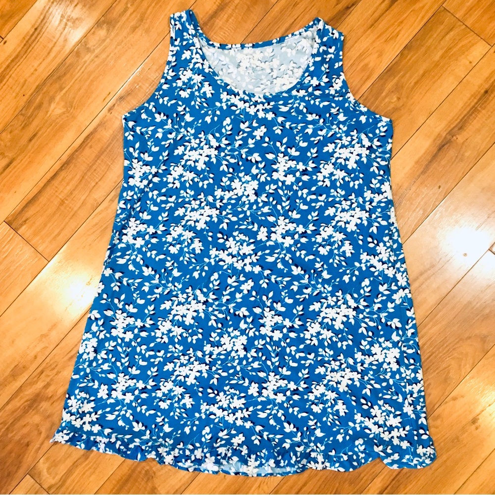 Draper James floral blue white flowers ruffle dress large XL beach cottage